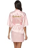 Aibrou Damen Kimono Morgenmantel Kurz Satin Robe Bademantel Nachtwäsche Sleepwear V Ausschnitt mit...