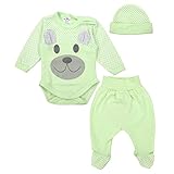 TupTam Baby Kleidung Set Body Strampelhose Mütze Teddybär, Farbe: Seladongrün, Größe: 56