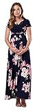HAPPY MAMA. Damen 2in1 Umstands gerafften Stillkleid Maxikleid Kurz Ärmel.599p (Style 1, 44, 2XL)