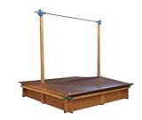 GASPO 310016 - Holz Sandkasten Mickey 140 x 140 cm mit absenkbaren Dach/Kurbeldach