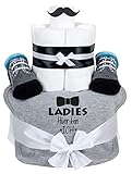 Trend Mama Windeltorte grau Junge Lätzchen Babysocken Ladies Hier bin ich, Grau Meliert,...