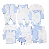 TupTam Unisex Baby Erstausstattung Bekleidungsset 11 teilig, Farbe: Blau/Weiß, Größe: 62