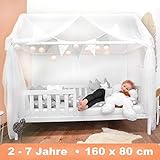 Alcube Hausbett 160x80 cm - stabiles Kinderbett mit wechselbarem Rausfallschutz und Lattenrost -...