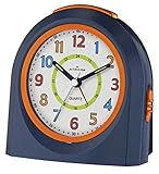 ATRIUM Wecker analog blau/orange ohne Ticken mit Licht und Snooze, Schlummerfunktion Quarz-Wecker...