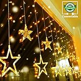 Quntis 138LEDs 2m 12 Sterne Lichterkette Sternenvorhang Warmweiß, 8 Modi IP44 LED Lichtervorhang...