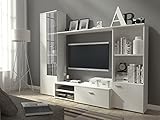 Wohnwand Hugo Anbuawand, Vitrine, Regal, Lowboard, Wandschrank mit 2 Türen und 1 Klapptür (Weiß...