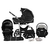Bergsteiger Capri Kinderwagen 3 in 1 Kombikinderwagen Megaset 10 teilig inkl. Babyschale, Babywanne,...