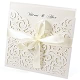 20er Ivory Weiss Einladungskarten Elegant Spitze Design mit Karten, Umschläge, Schleifer,...
