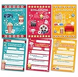 12 Einladungskarten zum Kindergeburtstag Kino Party (4 x gelb, 4 x pink, 4 x blau) gemischt / Cinema...